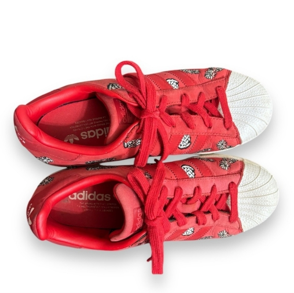 ADIDAS x THE FARM Collab Superstar Pineapple Embroidered Red/Red/White Sneakers - Picture 6 of 9